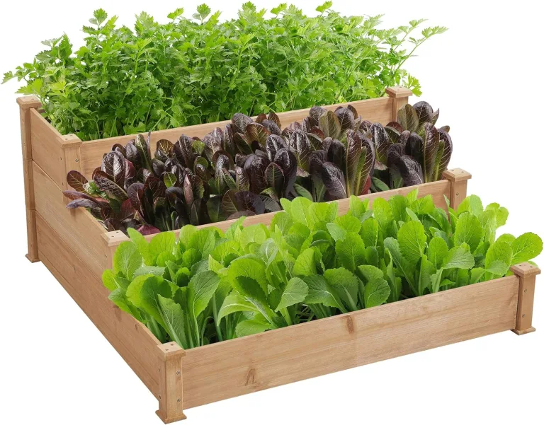Yaheetech stapelbares Hochbeet 3 Etagen Blumentreppe Stufenbeet Garten Beete Pflanzenbeet Holz Frühbeet für Gemüse, Kräuter, Blumen, 3-stufig, Hellbraun – Bild 1