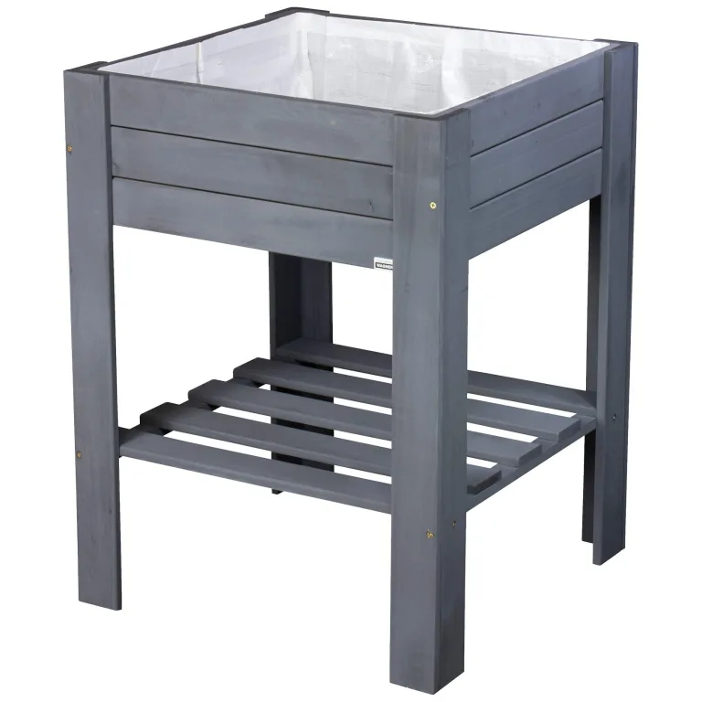 WAGNER GrowFAMILY - Hochbeet - GrowBOX Light - Nadelholz, Massivholz FSC®, Kastanie, 53,5 x 53,5 x 70 cm, Regalboden, inkl. Pflanztasche - 25038001 – Bild 9