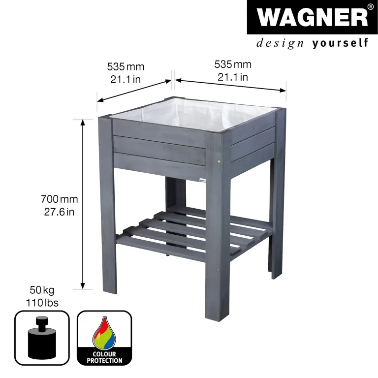 WAGNER GrowFAMILY - Hochbeet - GrowBOX Light - Nadelholz, Massivholz FSC®, anthrazit, 53,5 x 53,5 x 70 cm, Regalboden, inkl. Pflanztasche - 25035001 – Bild 2