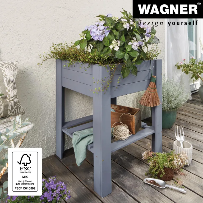 WAGNER GrowFAMILY - Hochbeet - GrowBOX Light - Nadelholz, Massivholz FSC®, anthrazit, 53,5 x 53,5 x 70 cm, Regalboden, inkl. Pflanztasche - 25035001 – Bild 3