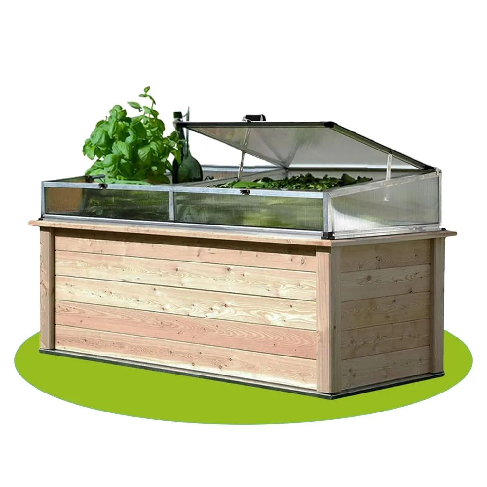 4betterdays.com Hochbeet aus Massivholz regionaler Gebirgslärche - inkl. Noppenfolie und Wühlmausgitter - Made in Austria - inkl. Frühbeetaufsatz & automatischem Fensteröffner - 125x92x80cm