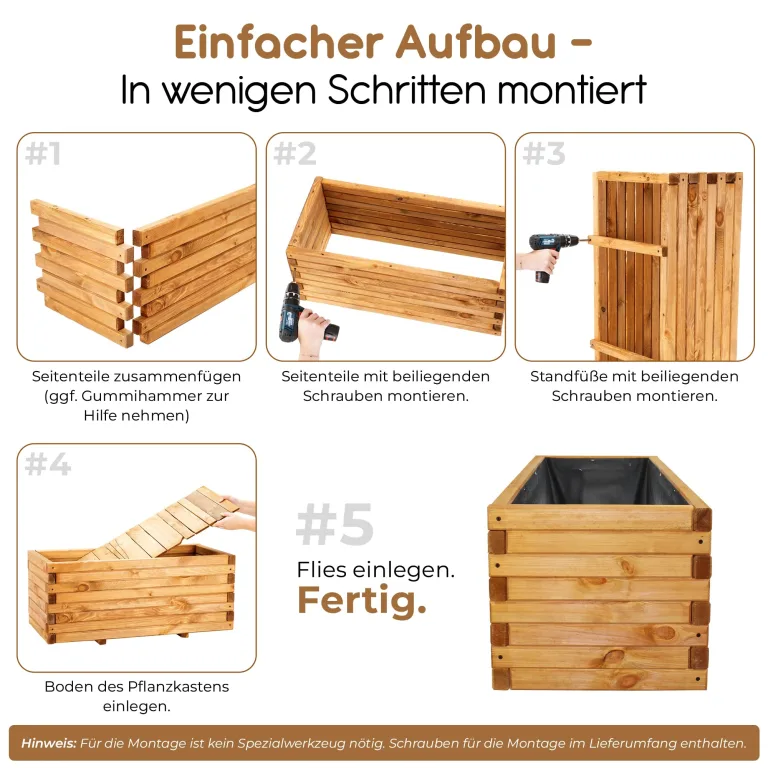 BooGardi Hochbeete Balkon mit Vlies · Hochbeet Holz in 10 Größen · 120 cm lang naturbraun · Hochbeete für Garten, Balkon & Terrasse · Pflanzkübel groß außen rechteckig XXL – Bild 6