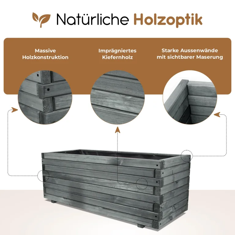 BooGardi Hochbeete Balkon mit Vlies · Hochbeet Holz in 10 Größen · 100 cm lang naturbraun · Hochbeete für Garten, Balkon & Terrasse · Pflanzkübel groß außen rechteckig XXL – Bild 5