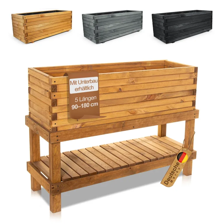 BooGardi Hochbeete Balkon mit Vlies · Hochbeet Holz in 10 Größen · 100 cm lang naturbraun · Hochbeete für Garten, Balkon & Terrasse · Pflanzkübel groß außen rechteckig XXL – Bild 1