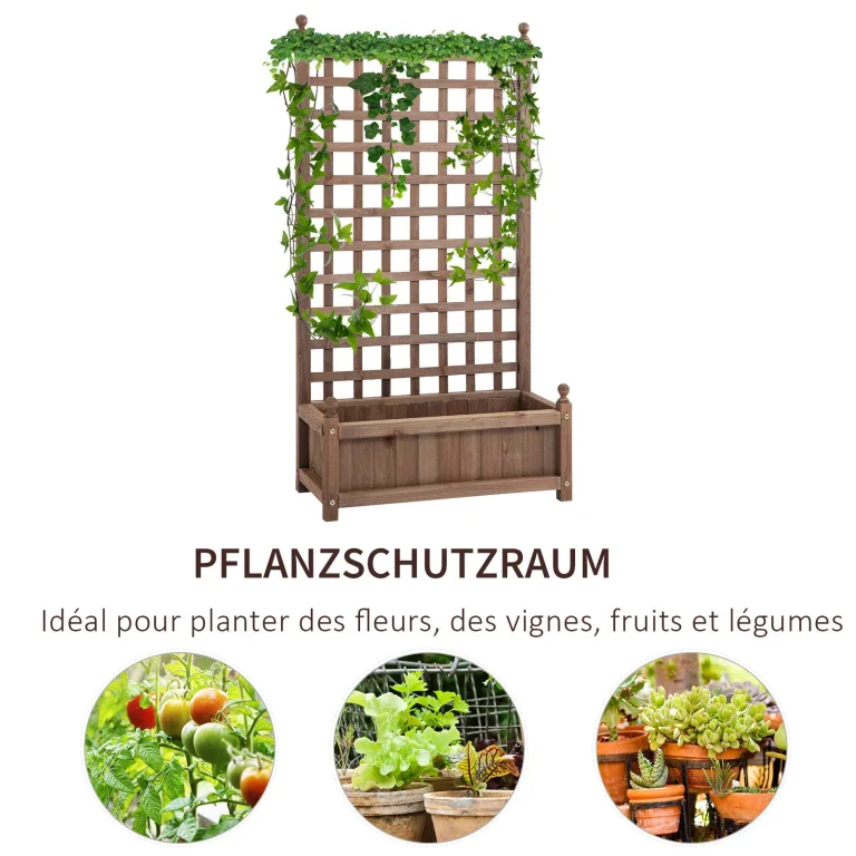 Outsunny Pflanzkasten Blumenständer Rankgitter Rankkasten Rosenbogen mit Leckage-Löcher Garten Holz Dunkelbraun 64 x 28 x 120 cm – Bild 3