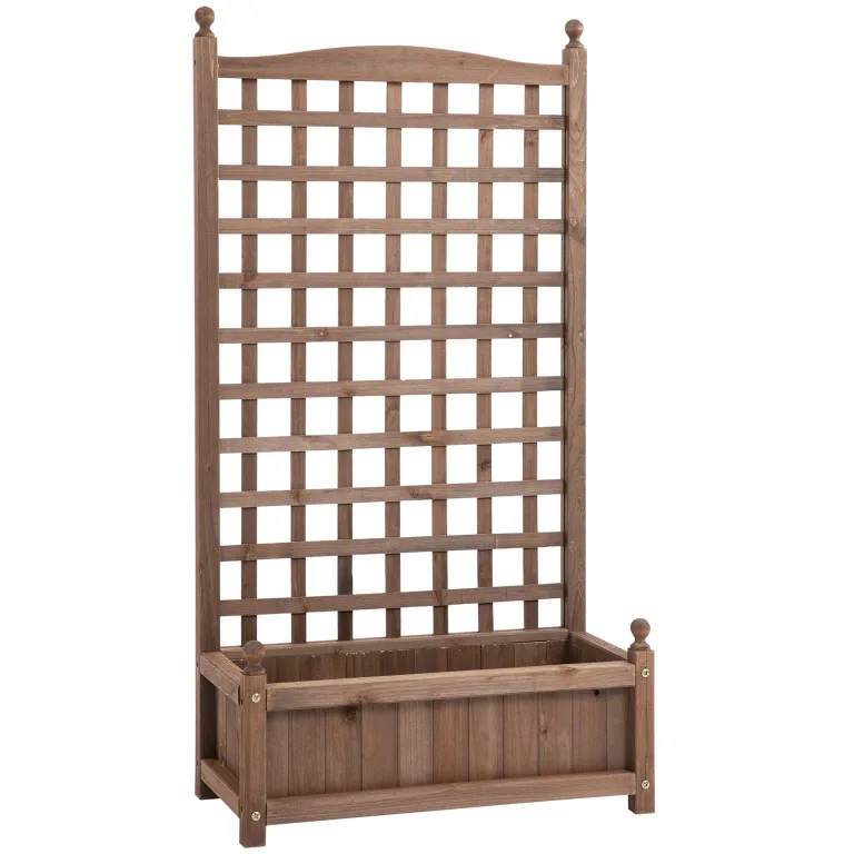 Outsunny Pflanzkasten Blumenständer Rankgitter Rankkasten Rosenbogen mit Leckage-Löcher Garten Holz Dunkelbraun 64 x 28 x 120 cm – Bild 1