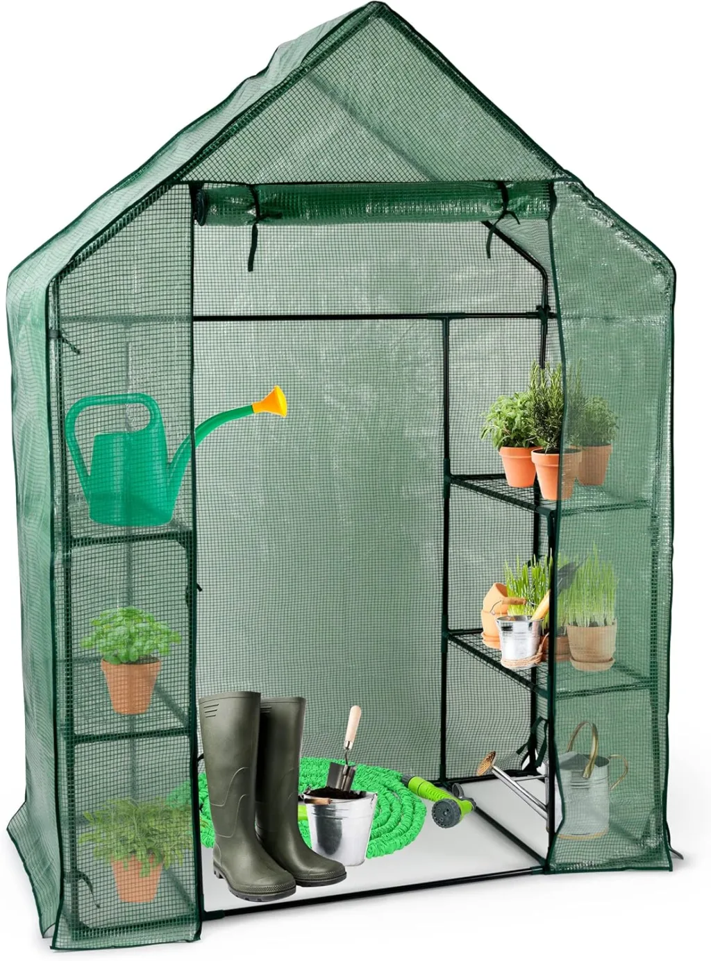 Kinzo Garden Gewächshaus - begehbar - mit Reißverschluss verschließbar - 1430 x 730 x 1950 - Grün