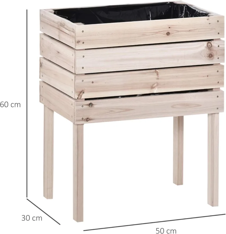 Outsunny 4 TLG. Hochbeet Pflanzkübel Pflanzkasten aus Holz 4 Kombinationsmodi im Garten und Balkon 50 x 30 x 60 cm Natur – Bild 7