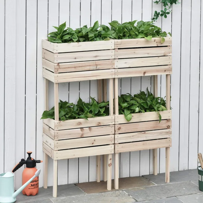 Outsunny 4 TLG. Hochbeet Pflanzkübel Pflanzkasten aus Holz 4 Kombinationsmodi im Garten und Balkon 50 x 30 x 60 cm Natur – Bild 2