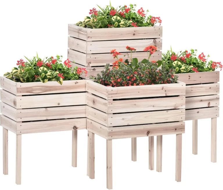 Outsunny 4 TLG. Hochbeet Pflanzkübel Pflanzkasten aus Holz 4 Kombinationsmodi im Garten und Balkon 50 x 30 x 60 cm Natur – Bild 1