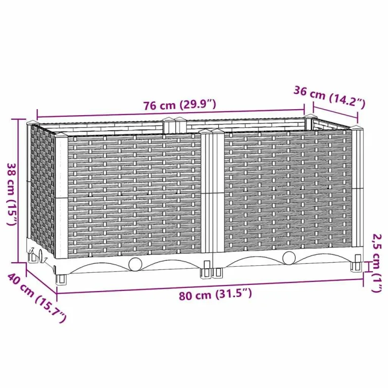 vidaXL Hochbeet Blumenkasten Gemüsebeet Pflanzbeet Blumenbeet Pflanzkasten Blumenkübel Pflanzkübel Kräuterbeet 80x40x38cm Polypropylen – Bild 3