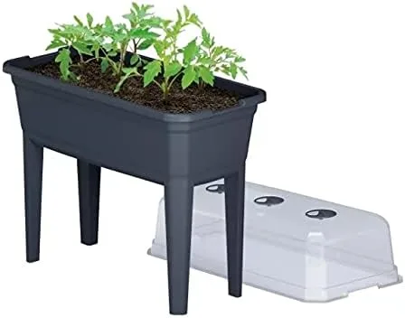 Hochbeet Anzuchttopf Blumentopf Frühbeet Gewächshaus Blumenkasten mit Abdeckung Anthrazit (750)
