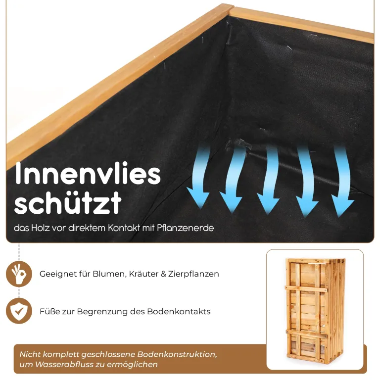 BooGardi Hochbeete-KIT für Pflanzkübel Holz mit Vlies · Unterbau für Hochbeet in 5 Größen · 100 cm lang naturbraun · Untergestell Hochbeete für Garten, Balkon & Terrasse · groß außen rechteckig XXL – Bild 4