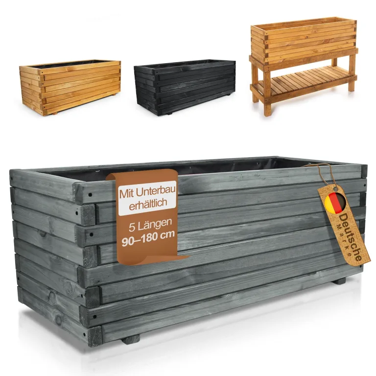 BooGardi Hochbeete-KIT für Pflanzkübel Holz mit Vlies · Unterbau für Hochbeet in 5 Größen · 100 cm lang naturbraun · Untergestell Hochbeete für Garten, Balkon & Terrasse · groß außen rechteckig XXL – Bild 8
