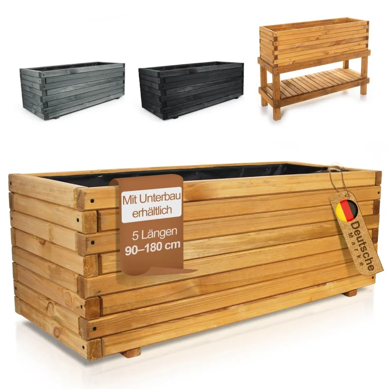 BooGardi Hochbeete-KIT für Pflanzkübel Holz mit Vlies · Unterbau für Hochbeet in 5 Größen · 120 cm lang naturbraun · Untergestell Hochbeete für Garten, Balkon & Terrasse · groß außen rechteckig XXL – Bild 9