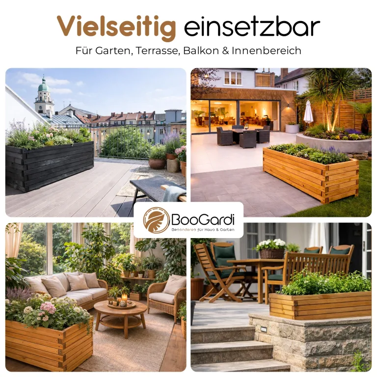 BooGardi Hochbeete-KIT für Pflanzkübel Holz mit Vlies · Unterbau für Hochbeet in 5 Größen · 90 cm lang naturbraun · Untergestell Hochbeete für Garten, Balkon & Terrasse · groß außen rechteckig XXL – Bild 3