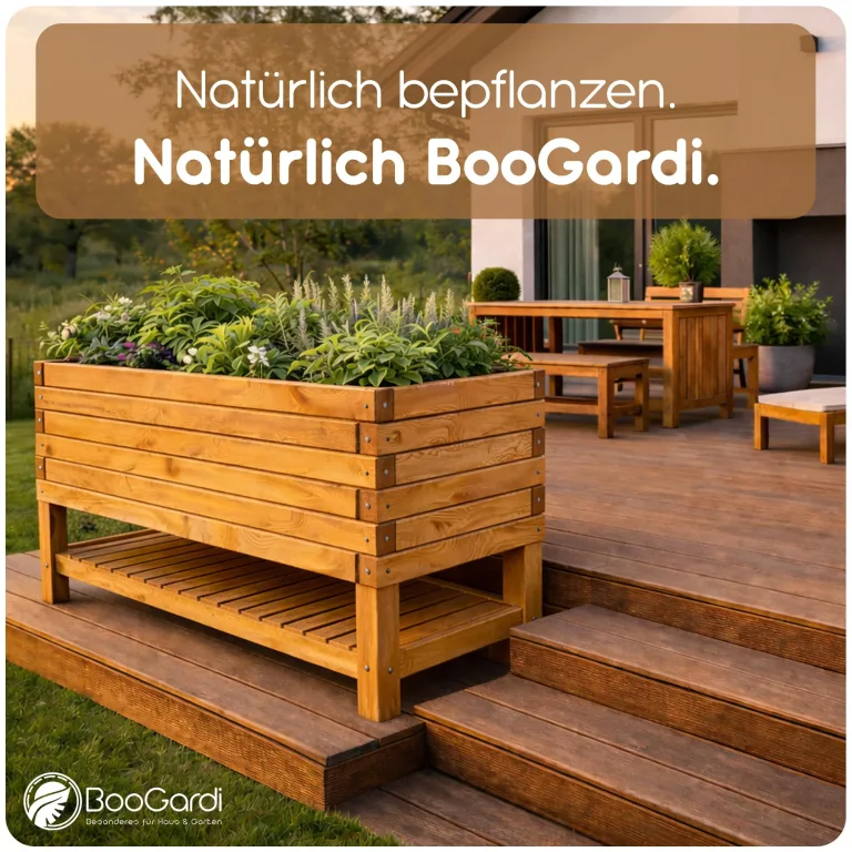BooGardi Hochbeete-KIT für Pflanzkübel Holz mit Vlies · Unterbau für Hochbeet in 5 Größen · 90 cm lang naturbraun · Untergestell Hochbeete für Garten, Balkon & Terrasse · groß außen rechteckig XXL – Bild 7