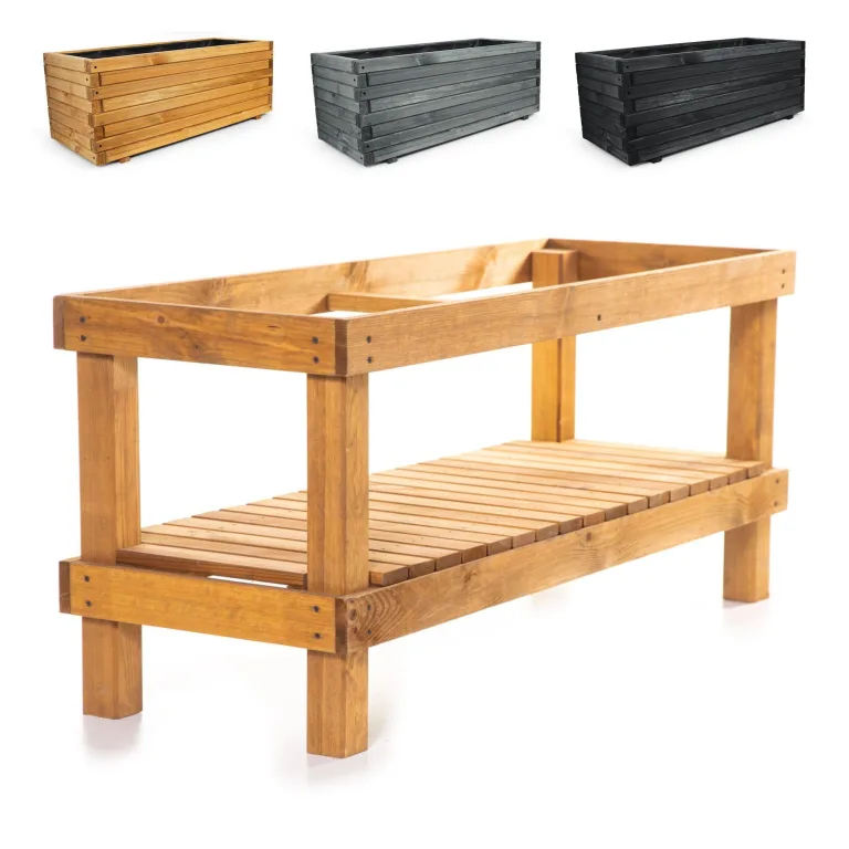 BooGardi Hochbeete-KIT für Pflanzkübel Holz mit Vlies · Unterbau für Hochbeet in 5 Größen · 90 cm lang naturbraun · Untergestell Hochbeete für Garten, Balkon & Terrasse · groß außen rechteckig XXL – Bild 1