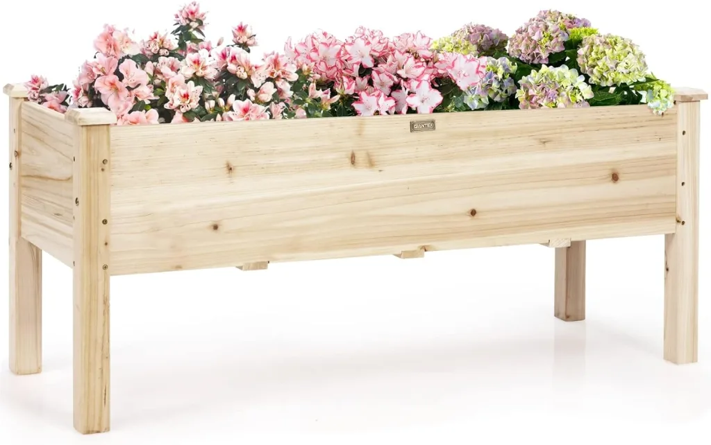 GIANTEX Hochbeet Holz Tannenholz, Kräuterbeet Blumenbeet 120 x 43,5 x 51 cm, Kräuter Frühbeet rechteckig groß, Pflanzkasten mit Ablauflöchern, Hochbeet Kinder, für Balkon/Garten/Terrasse