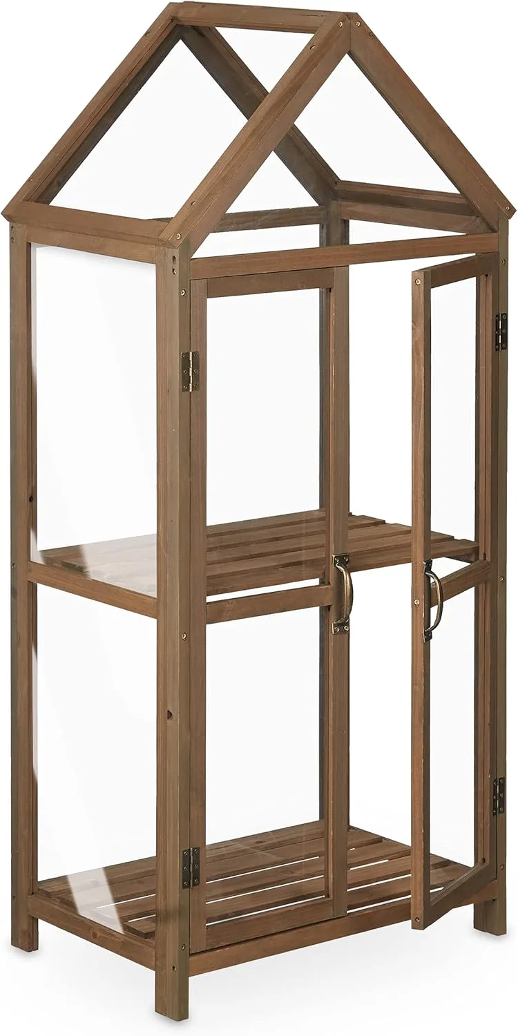 Relaxdays Gewächshaus Balkon, Holz & Kunststoff, HBT 146x66x47,5 cm, Doppeltür, Gewächsschrank Anzucht, Treibhaus, braun – Bild 6