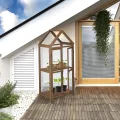 Relaxdays Gewächshaus Balkon, Holz & Kunststoff, HBT 146x66x47,5 cm, Doppeltür, Gewächsschrank Anzucht, Treibhaus, braun - Thumbnail 5