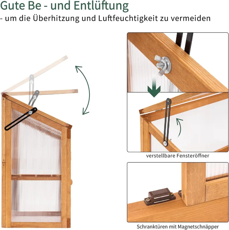 M MCombo 2 Etage höhenverstellbares Anlehngewächshaus Treibhaus Pflanzenhaus Aufzuchtschrank 0160, aus Holz und Polycarbonat – Bild 5