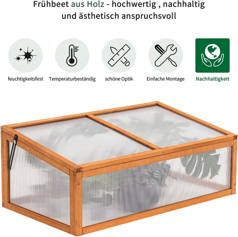 MCombo Frühbeet Gewächshaus Treibhaus Frühbeetkasten Aufsatz Pflanzenbeet mit Abdeckung für Jungpflanzen 0698, aus Holz und Polycarbonat – Bild 3