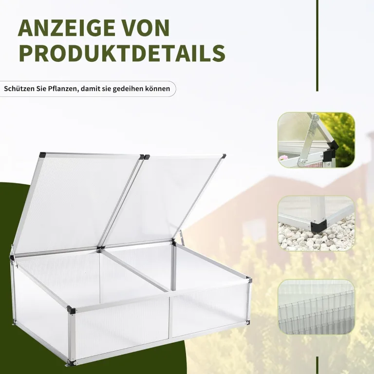 Frühbeet Gewächshaus aus Aluminium,118x77x40 cm, Alu Mini Gewächshaus, Hochbeet Treibhaus für Garten, Klein Treibhaus Frühbeetkasten mit Doppeldach lichtdurchlässig, UV Schutz – Bild 5