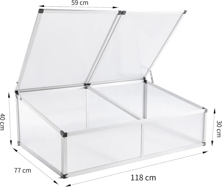 Frühbeet Gewächshaus aus Aluminium,118x77x40 cm, Alu Mini Gewächshaus, Hochbeet Treibhaus für Garten, Klein Treibhaus Frühbeetkasten mit Doppeldach lichtdurchlässig, UV Schutz – Bild 6