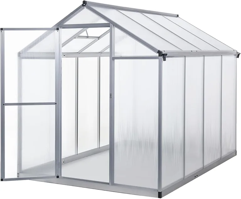 Gewächshaus Aluminium für den Garten |Mit 8 cm dickeres Fundament| 242*190*195 cm | Vielseitig nutzbar als Treibhaus Gartenhaus winterfest Aufzucht Tomatenhaus Frühbeet und Pflanzenhaus silber – Bild 9