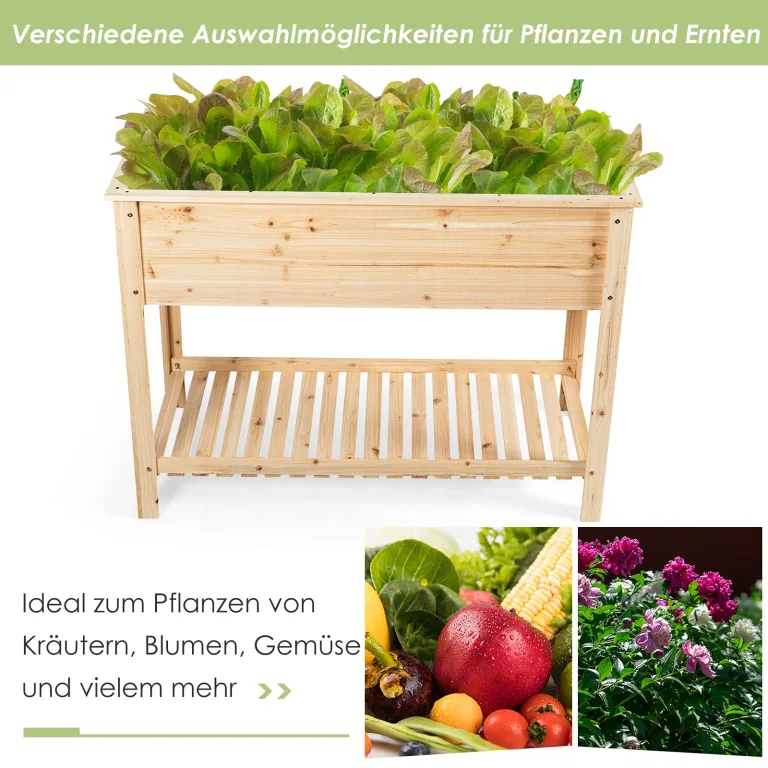 COSTWAY Hochbeet mit Ablage, Pflanzkübel Holz Pflanzkasten Blumenbeet Kräuterbeet Pflanztrog, Pflanzbeet groß Anzuchtbeet im Garten Balkon (92 x 41 x 81 cm) – Bild 3