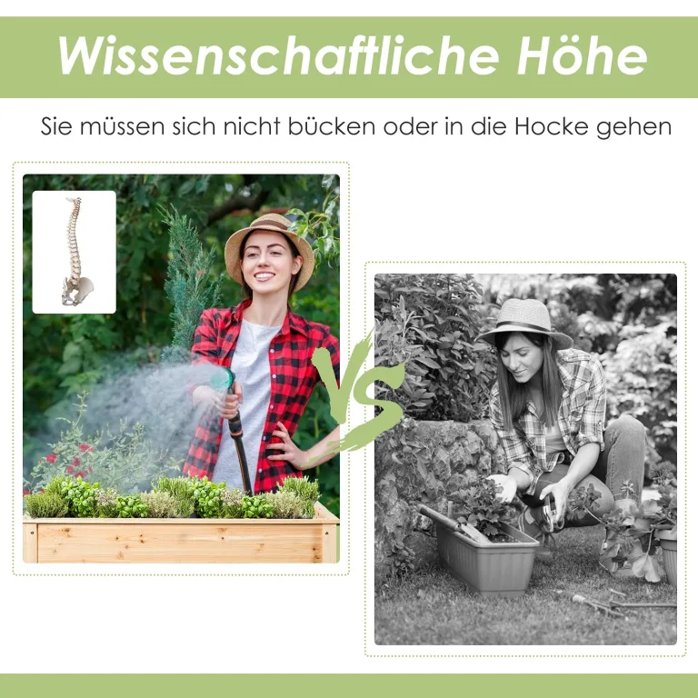 COSTWAY Hochbeet mit Ablage, Pflanzkübel Holz Pflanzkasten Blumenbeet Kräuterbeet Pflanztrog, Pflanzbeet groß Anzuchtbeet im Garten Balkon (92 x 41 x 81 cm) – Bild 4