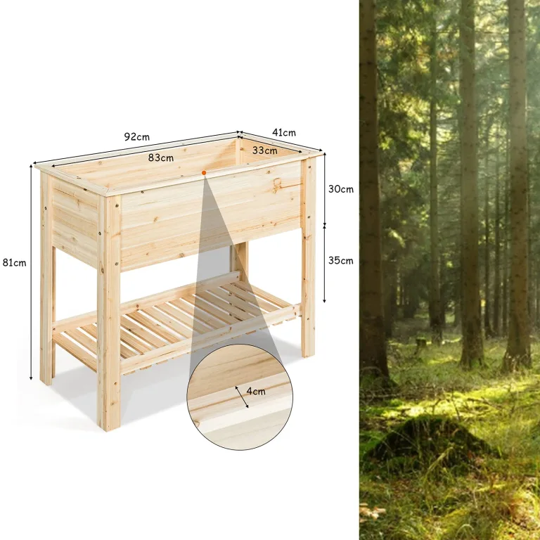 COSTWAY Hochbeet mit Ablage, Pflanzkübel Holz Pflanzkasten Blumenbeet Kräuterbeet Pflanztrog, Pflanzbeet groß Anzuchtbeet im Garten Balkon (92 x 41 x 81 cm) – Bild 6