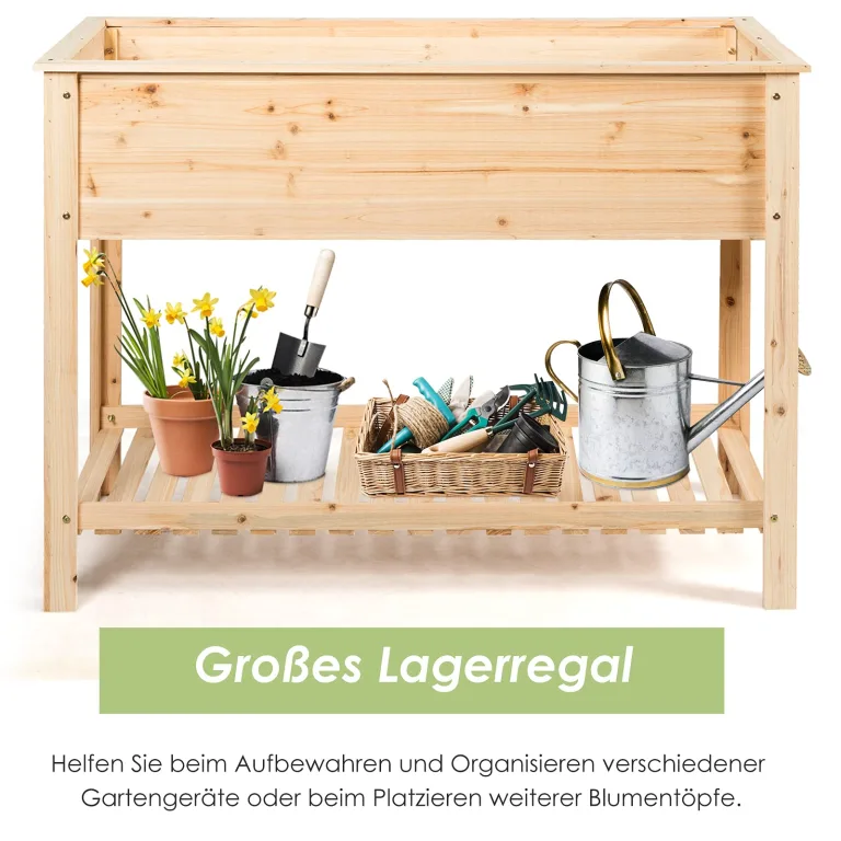 COSTWAY Hochbeet mit Ablage, Pflanzkübel Holz Pflanzkasten Blumenbeet Kräuterbeet Pflanztrog, Pflanzbeet groß Anzuchtbeet im Garten Balkon (92 x 41 x 81 cm) – Bild 7