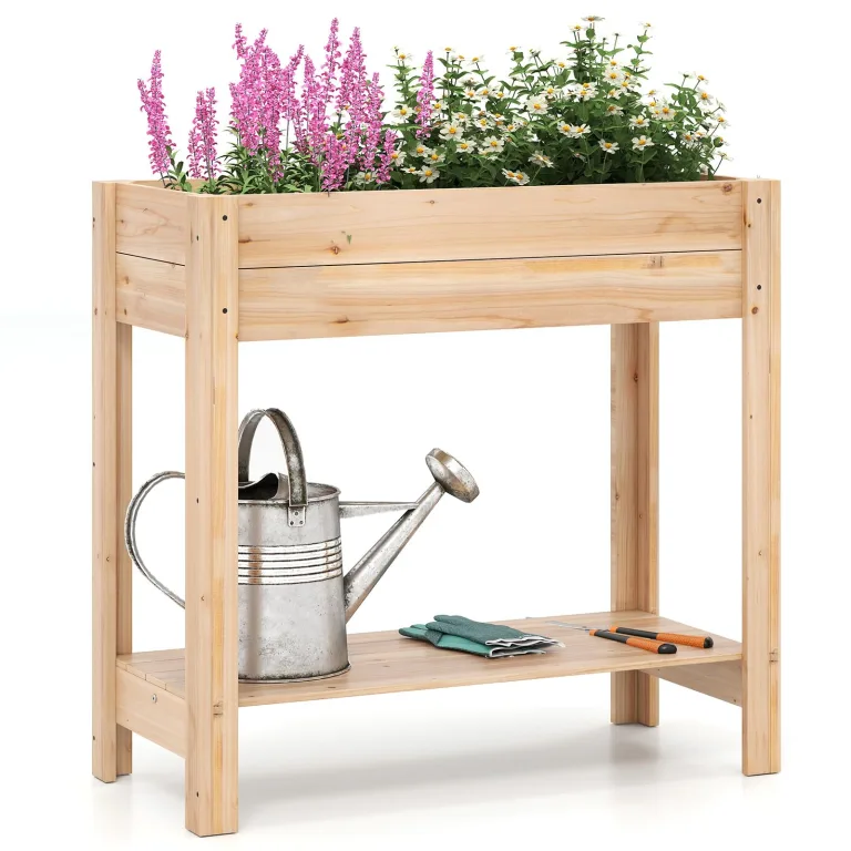 COSTWAY Hochbeet mit Ablage, Pflanzkübel Holz Pflanzkasten Blumenbeet Kräuterbeet Pflanztrog, Pflanzbeet groß Anzuchtbeet im Garten Balkon (92 x 41 x 81 cm) – Bild 10