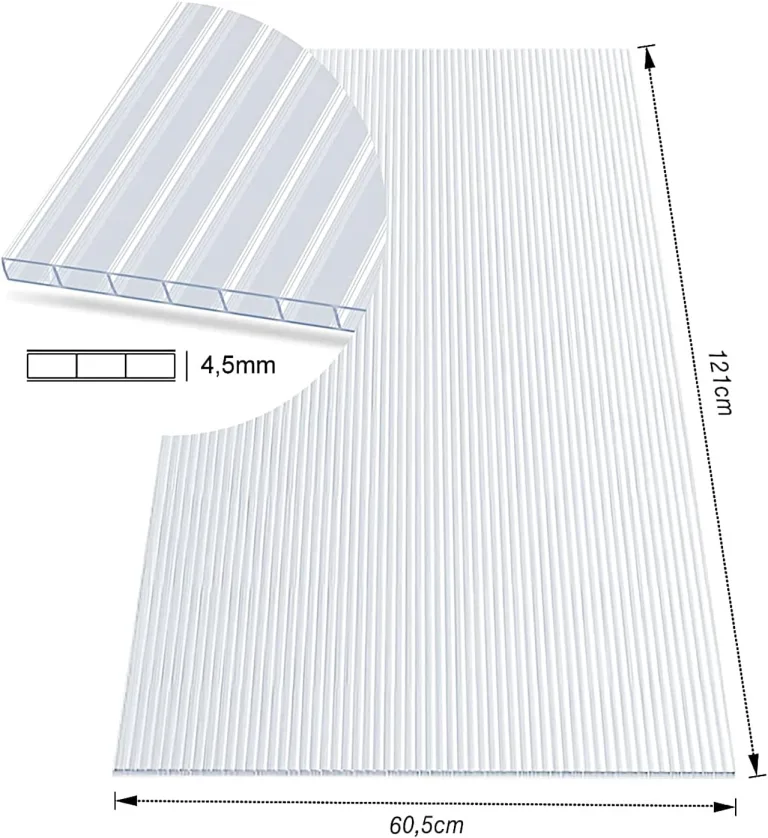 Floordirekt 10,25 m² Hohlkammerplatte - 14x Stegplatten 60,5 x 121 cm - Doppelstegplatten aus Polycarbonat - Hohlkammerplatten für Gewächshaus & Modellbau (Transparent, 4 mm) – Bild 3