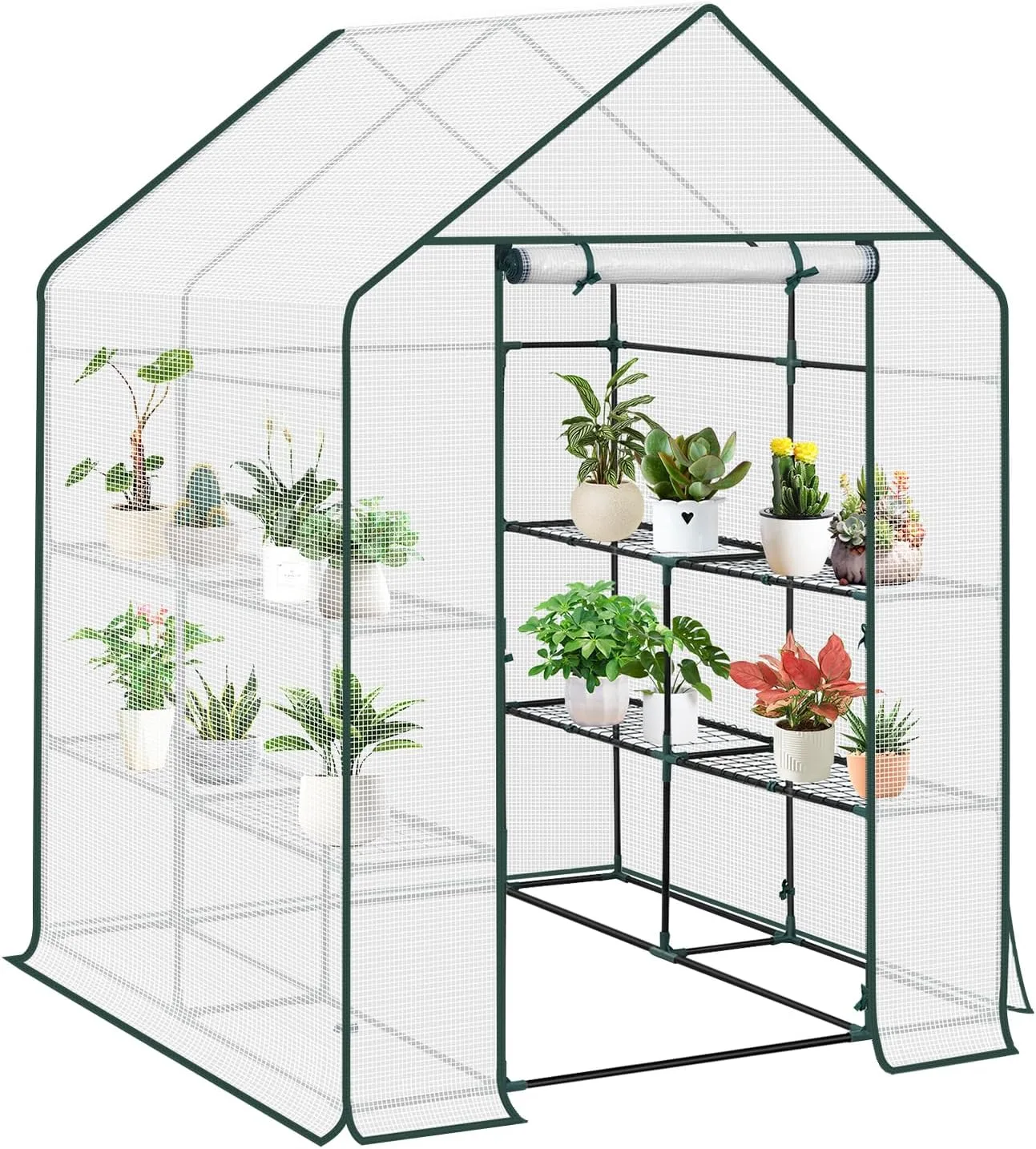WOLTU Foliengewächshaus, Tomatengewächshaus für Garten Balkon, Indoor & Outdoor, Metallgestell, Gewächshaus mit 3 Ablagen, für Frühbeet Gemüse Blumen, 143 x 195 x 143 cm, Weiß - Bild 1