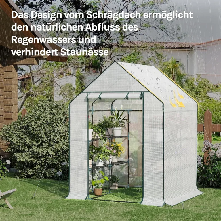 WOLTU Foliengewächshaus, Tomatengewächshaus für Garten Balkon, Indoor & Outdoor, Metallgestell, Gewächshaus mit 3 Ablagen, für Frühbeet Gemüse Blumen, 143 x 195 x 143 cm, Weiß – Bild 8