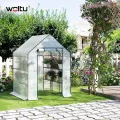 WOLTU Foliengewächshaus, Tomatengewächshaus für Garten Balkon, Indoor & Outdoor, Metallgestell, Gewächshaus mit 3 Ablagen, für Frühbeet Gemüse Blumen, 143 x 195 x 143 cm, Weiß - Thumbnail 3