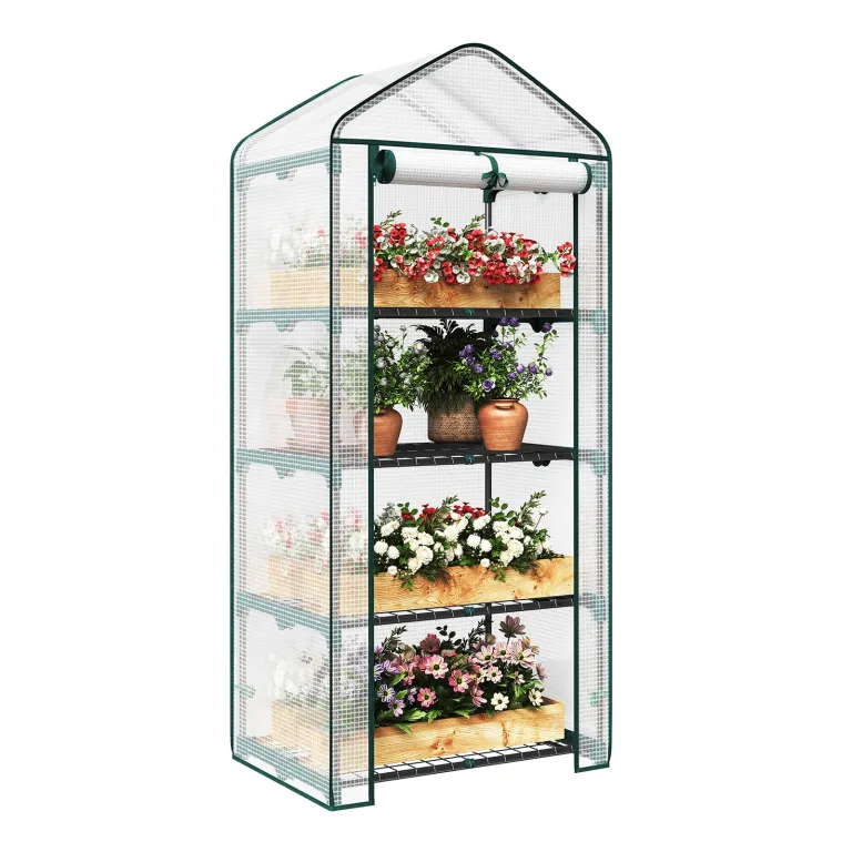 WOLTU Gewächshaus, Foliengewächshaus für Balkon Garten Terrasse, Tomatengewächshaus mit 4 Ablagen Tür, Winterfest stabil platzsparend, 69 x 158 x 49 cm, Weiß – Bild 1