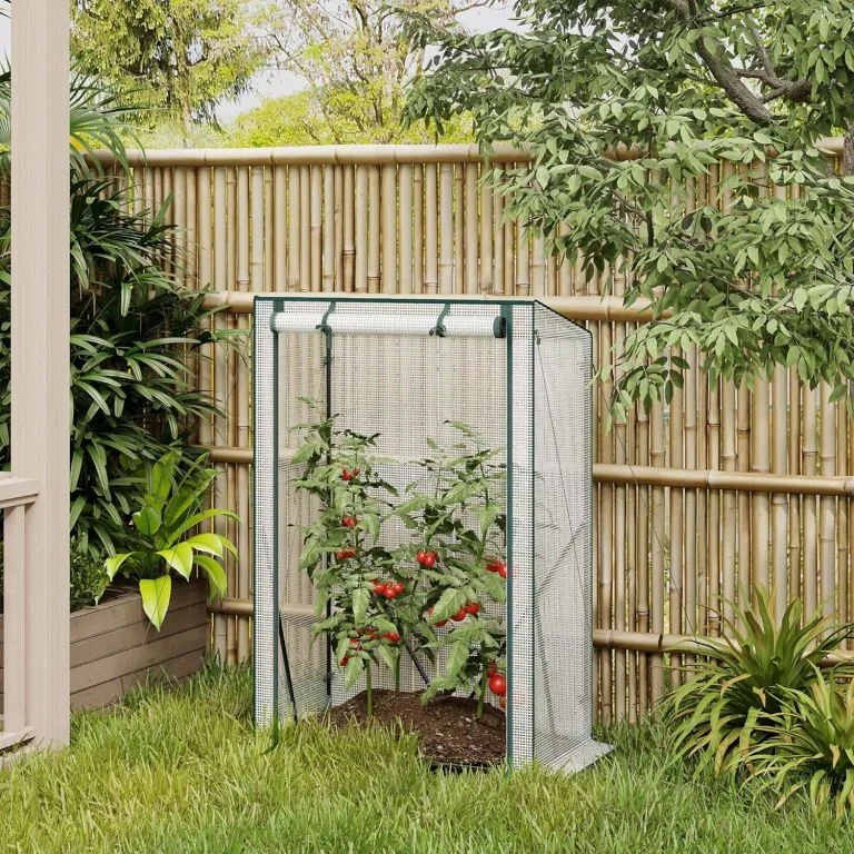 WOLTU Foliengewächshaus Tomatengewächshaus, PE-reissfeste, wasserdichte Plane mit Rolltor, für Garten, Terrasse, Hinterhof, 100x50x150/136cm, Weiß – Bild 5