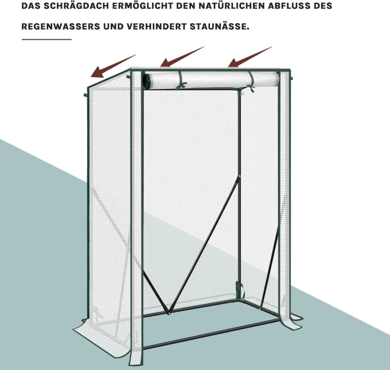 WOLTU Foliengewächshaus Tomatengewächshaus, PE-reissfeste, wasserdichte Plane mit Rolltor, für Garten, Terrasse, Hinterhof, 100x50x150/136cm, Weiß – Bild 6