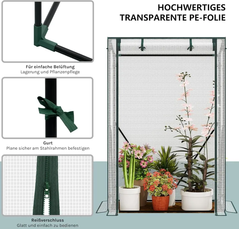 WOLTU Foliengewächshaus Tomatengewächshaus, PE-reissfeste, wasserdichte Plane mit Rolltor, für Garten, Terrasse, Hinterhof, 100x50x150/136cm, Weiß – Bild 2