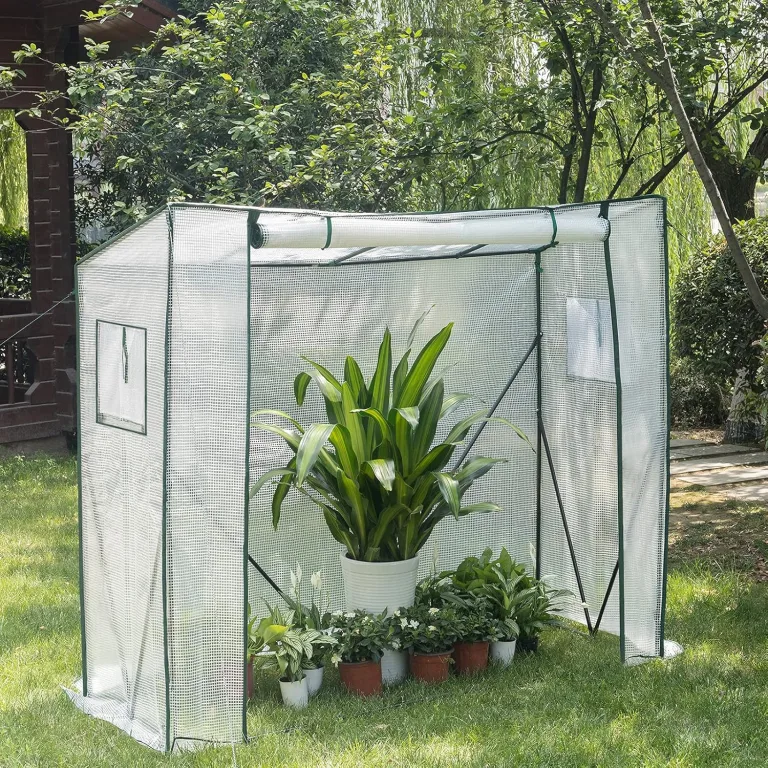 WOLTU Foliengewächshaus 130 g/m², PE halbtransparente Tomatengewächshaus, Plane wasserdicht wetterfest Mehrzwecktreibhaus Pflanzenhaus, Garten, Terrasse, Hinterhof, 200x77x146/169 cm, Weiß – Bild 3