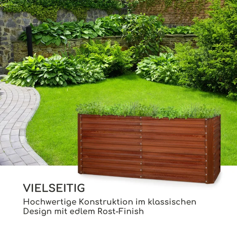 blumfeldt Rust Grow Hochbeet Gartenbeet, verzinktes Stahlblech, Materialstärke: 0,6 mm, einfache Montage, Rost-Finish, 200 x 90 x 100 cm (BxHxT) Rost – Bild 2