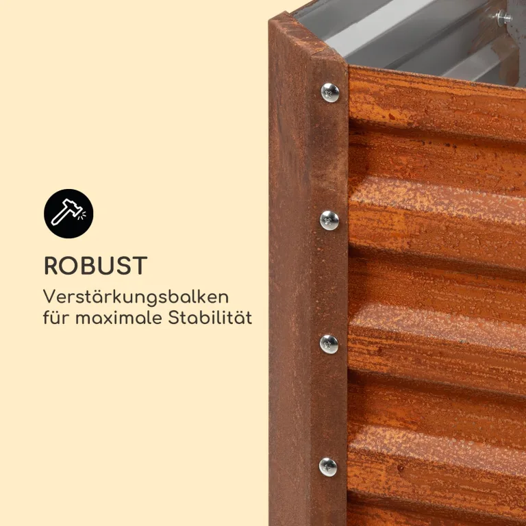 blumfeldt Rust Grow Hochbeet Gartenbeet, verzinktes Stahlblech, Materialstärke: 0,6 mm, einfache Montage, Rost-Finish, 200 x 90 x 100 cm (BxHxT) Rost – Bild 5