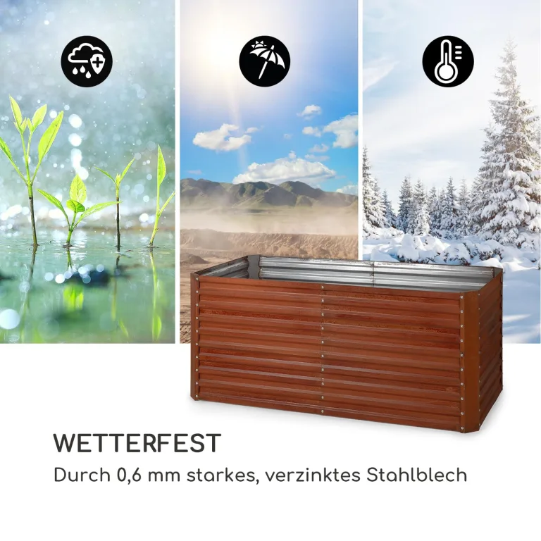 blumfeldt Rust Grow Hochbeet Gartenbeet, verzinktes Stahlblech, Materialstärke: 0,6 mm, einfache Montage, Rost-Finish, 200 x 90 x 100 cm (BxHxT) Rost – Bild 6