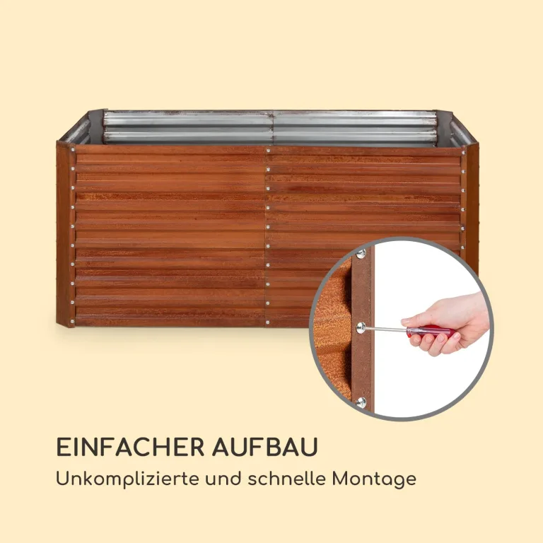 blumfeldt Rust Grow Hochbeet Gartenbeet, verzinktes Stahlblech, Materialstärke: 0,6 mm, einfache Montage, Rost-Finish, 200 x 90 x 100 cm (BxHxT) Rost – Bild 7