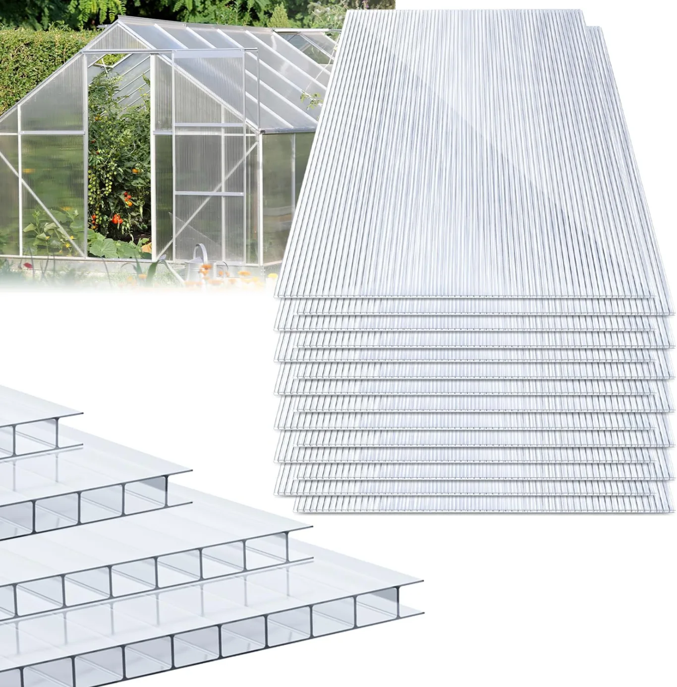 14x Polycarbonat Hohlkammerstegplatten (60.5 x 121cm) 4mm | 10,25 m² Doppelstegplatte für Gewächshaus, Garten Treibhaus Ersatzplatten - Bild 1