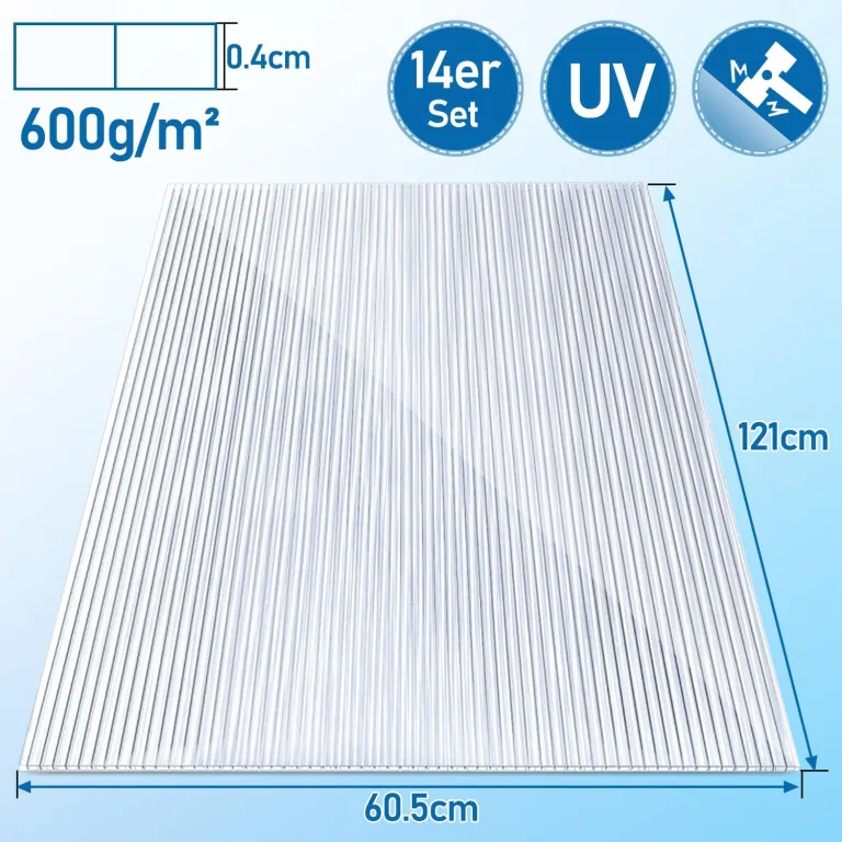 14x Polycarbonat Hohlkammerstegplatten (60.5 x 121cm) 4mm | 10,25 m² Doppelstegplatte für Gewächshaus, Garten Treibhaus Ersatzplatten – Bild 7